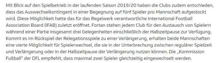 德甲官网截图。 复赛在即 德甲宣布将启用单场比赛五换人名额方案